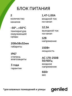 Блок питания Geniled GL-12V150WM67 slim в России